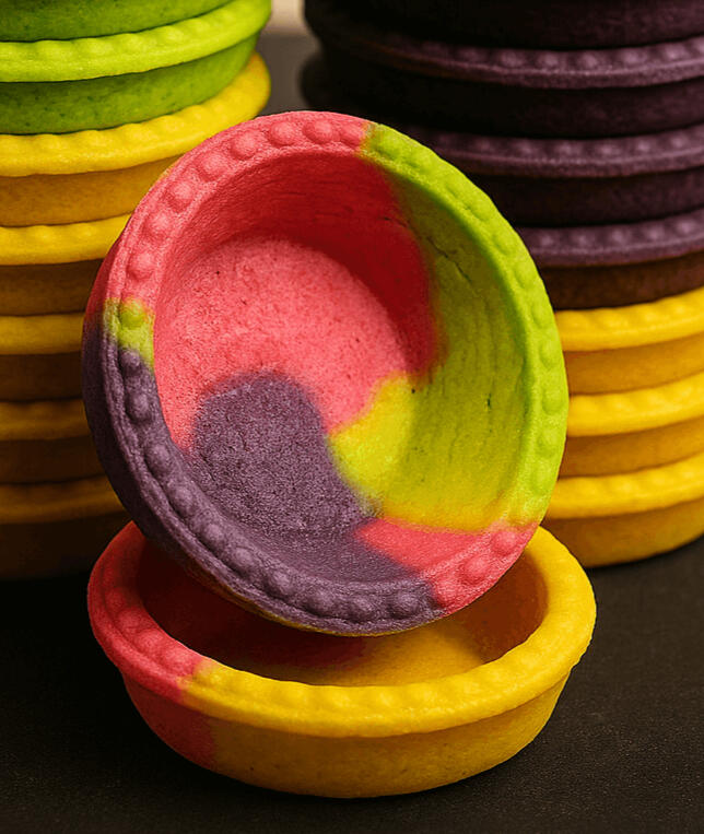 Ready to use shortcrust: Available in sweet, savoury, cocoa or colours. Vegan option available